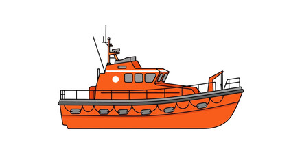 Fototapeta premium Flat vector illustration of an orange tugboat