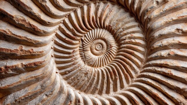 Spiral Ammonite Fossil Embedded in Sedimentary Rock Detailed Closeup Texture