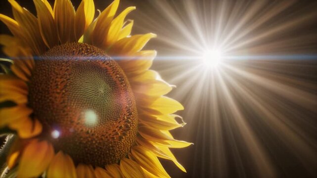 Side Profile of Sunflower Tilting towards Bright Sun Rays with Lens Flare, Full HD Cinematic Nature Motion Background