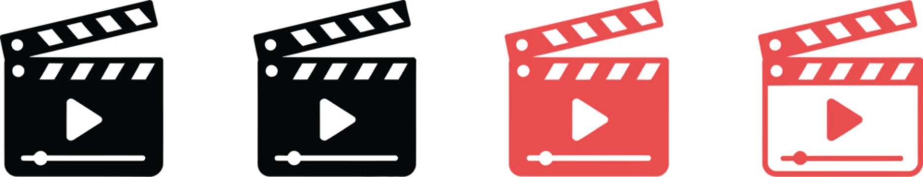 Play icon set, media playback symbols, video player controls and streaming interface buttons, modern vector illustration