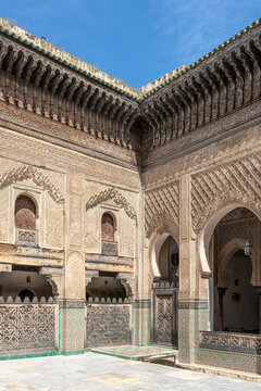 Wide Courtyard View from the Lower Level of the Medersa Bou Inania, Fes, Morocco