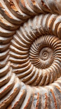 Ancient Fossil Shell Pattern with Intricate Spiral Geological Surface Detail