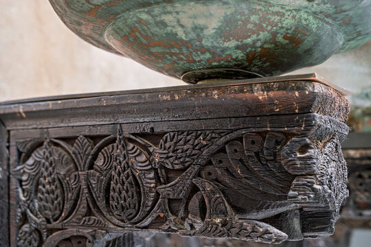 Close-up of the Bronze Water Clock Basin at the Batha House, Fes, Morocco