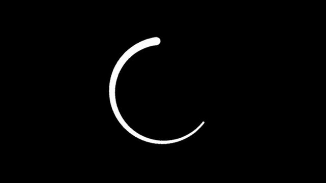 White circle spinner animation growing arc, transparent alpha channel