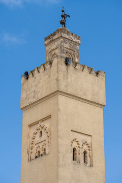 Minaret Top Close-up with a Crescent Finial at the Mosque Abi al Jonoud, Fes, Morocco