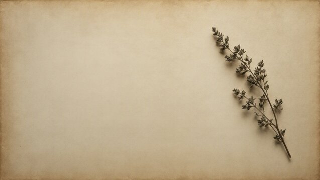 Dried Herb Sprig on Aged Parchment Paper Background, Minimalist Wellness Concept for Natural Healthcare Editorial