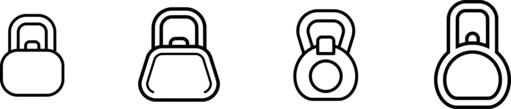 A black kettlebell weight icon with a simple, minimalist design stands out against a clean white background