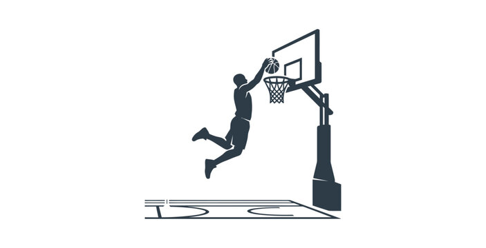 Basketball Player Slam Dunk Vector Illustration