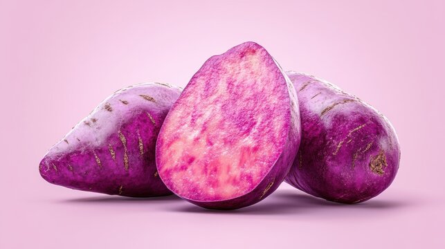 Sweet potato,Bakery menu with Ube frosting texture background,whipped cream,PopularTrendy Purple Coffee Shop,plant based recipes,sweet potato,superfood,menu and banner,Healthy and wellness concept.