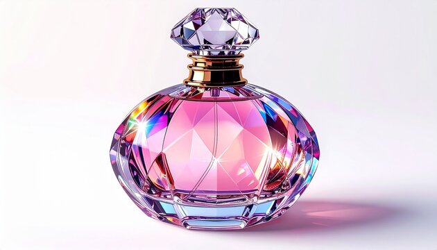 Ultra-realistic premium sticker design featuring a luxury crystal perfume bottle on a surface