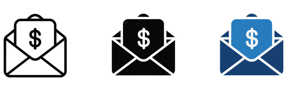 Money envelope icon for salary, cash transfer, income, payment, finance, banking, financial transaction, vector, design