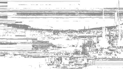 Fototapeta premium Glitchy distorted digital image with horizontal lines and pixels chaotic digital noise