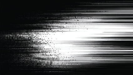 Glitchy white light streaks across a black background with horizontal lines and dots © DreamPixel Lab