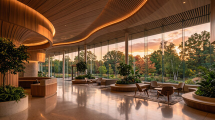 Fototapeta premium Contemporary Wellness Lounge with Organic Timber Ceiling and Indoor Plants