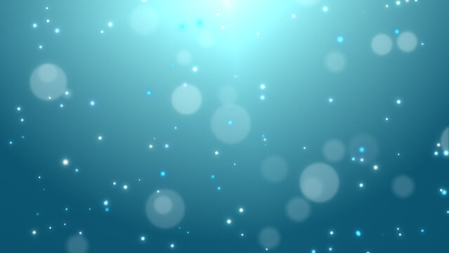 エメラルドブルー背景に白いキラキラ丸ボケパーティクルが光る抽象テクスチャ素材 / White Sparkling Bokeh Particles on Emerald Blue Gradient Background Texture JPG