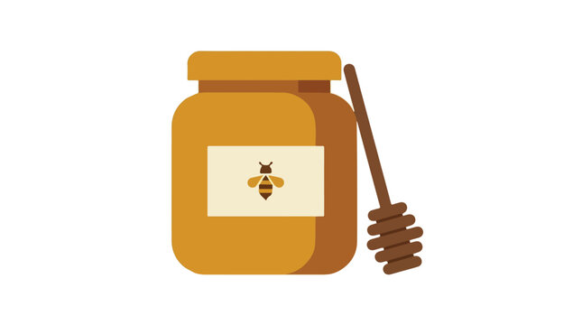 Close-up of a honey jar with a honey dipper on a white background