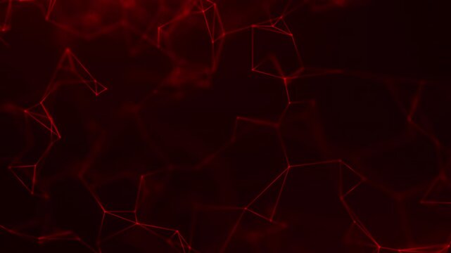 Seamless red polygon network loop with abstract tech connections, digital mesh and dark cyber background.