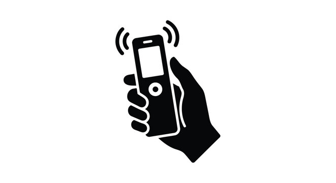 Hand holding smartphone with incoming call black silhouette on a white background cellular phone