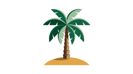 isolated palm tree on sandy island with green fronds and brown trunk under clear sky for travel and tropical themes © Micro Design-id
