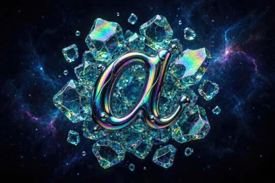 Letter A Experimental Vector Text Art, Unique Bismuth and Ferrofluid Cursive Lettering