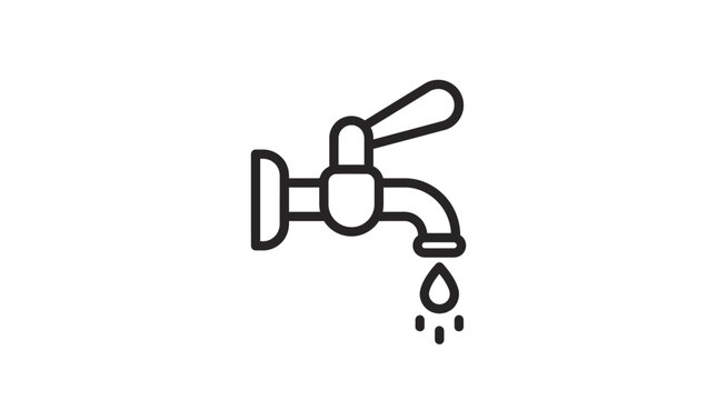 A simple black line art icon of a water faucet dripping a single drop.