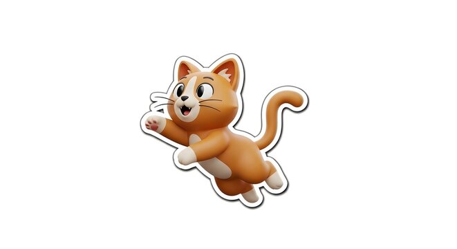 Cute cartoon kitten with big eyes and playful expression in light brown colors on white background for children and pet themes