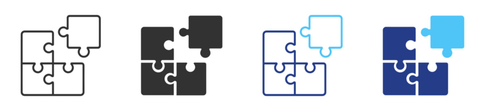 Jigsaw puzzle line icon with connected pieces, integration and teamwork symbol on transparent background