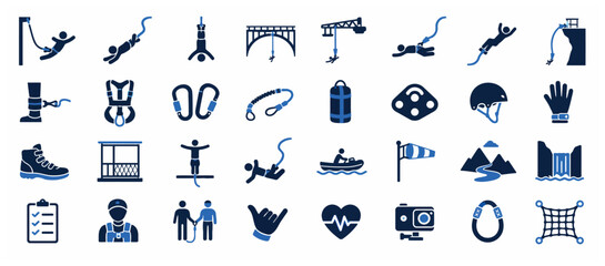 Collection of blue icons representing various activities and objects. © iwak