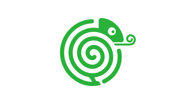 Green spiral chameleon lizard logo icon