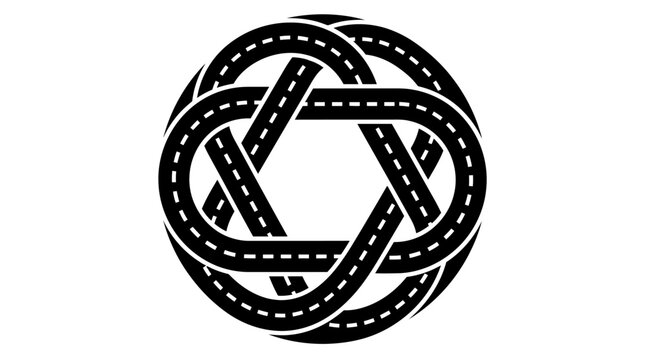 Circular interlocking road highway paths logo design.