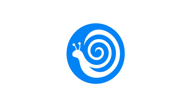 Blue snail shell spiral logo.
