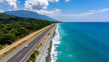 Obraz premium Scenic coastal highway by ocean water.