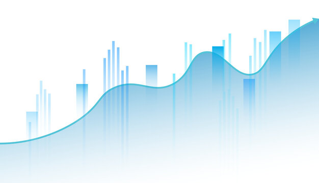 Blue business financial growth chart with upward arrow and bar graph on transparent background.