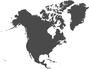 Obraz premium North America continent map silhouette isolated on transparent background. Ideal for educational geography or global.
