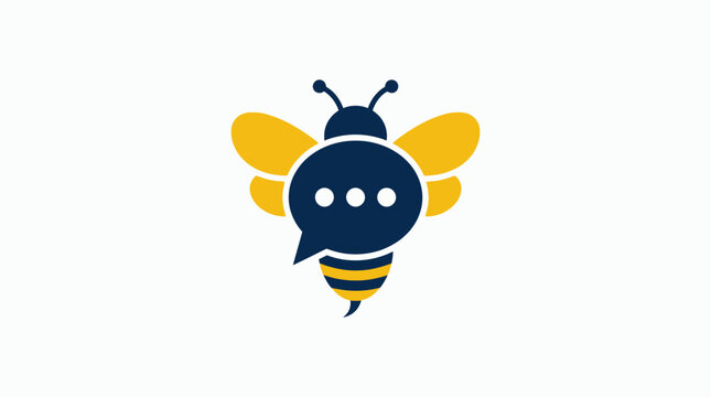 Stylized yellow and black bee chat logo.