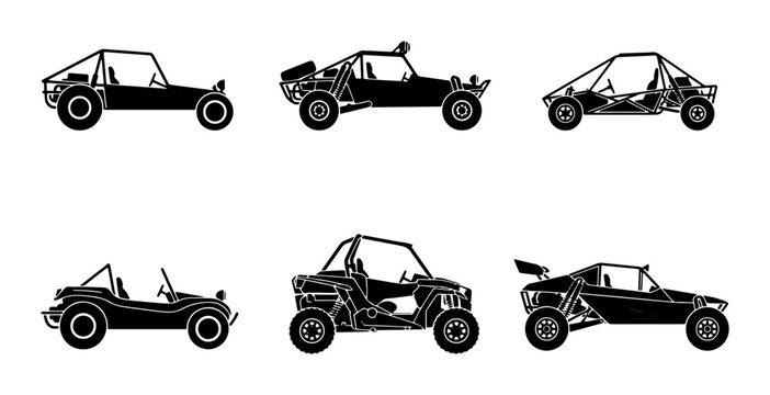 Set of 6 Dune Buggy Icons, Off-Road Vehicle Silhouettes, Extreme Sports Vector Graphics