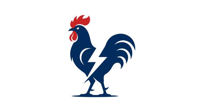 Rooster cockerel silhouette with lightning bolt wing logo
