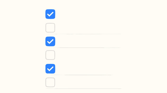 Vertical to do list infographic vector template with rounded white task rows, alternating blue checkmarks and empty boxes on soft background for productivity apps and project planners