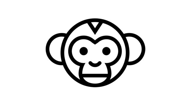 Playful cartoon monkey face icon line art.
