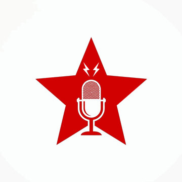 Professional microphone icon inside a red star