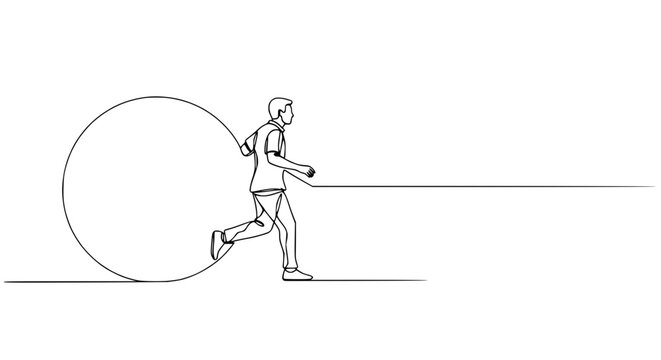 Continuous Line Drawing of a Man Running in a Circle, Fitness and Lifestyle Concept