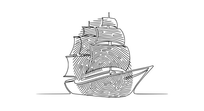 Fingerprint Sailboat Illustration - Identity and Travel Concept