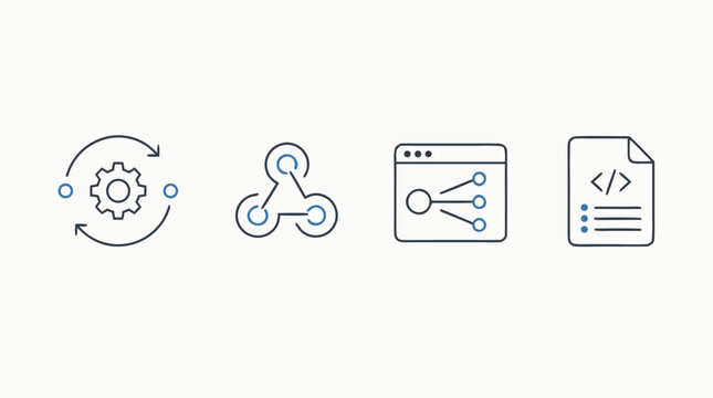 API integration thin line icon set for webhooks, endpoints, developer documentation, sync automation and connected services, clean editable stroke vector symbols for modern cloud apps