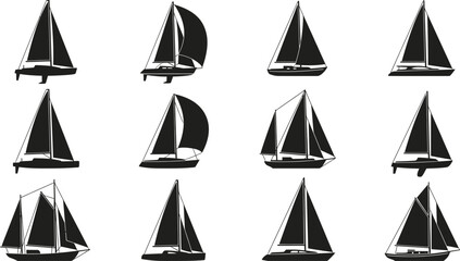Sailboat icons, black sailboats, vector graphics, nautical symbols, boat illustrations © Yasir