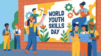 Young Woman Muralist Training with Mural for World Youth Skills Day © Bima