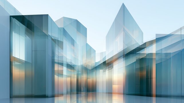 Modern abstract architecture background with glass skyscrapers and reflections, showcasing a futuristic urban landscape design concept