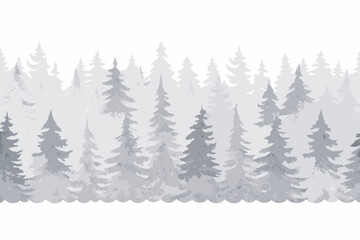 Watercolor pine forest pattern on a white background a misty woodland scene © Anik