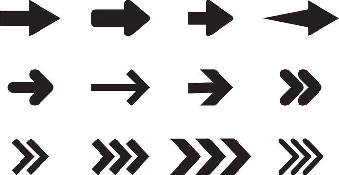 A Set of different new-style black arrows. Directional arrow flat style isolated on a white background. eps vector 10 file. 