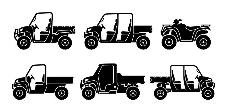 Utility Vehicle Icons, ATV Set, Off-Road Transport Silhouettes, Outdoor Adventure Vehicles