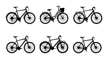 Obraz premium Bicycle Icons Set: Diverse Bike Styles, Urban Commute & Recreation Vectors